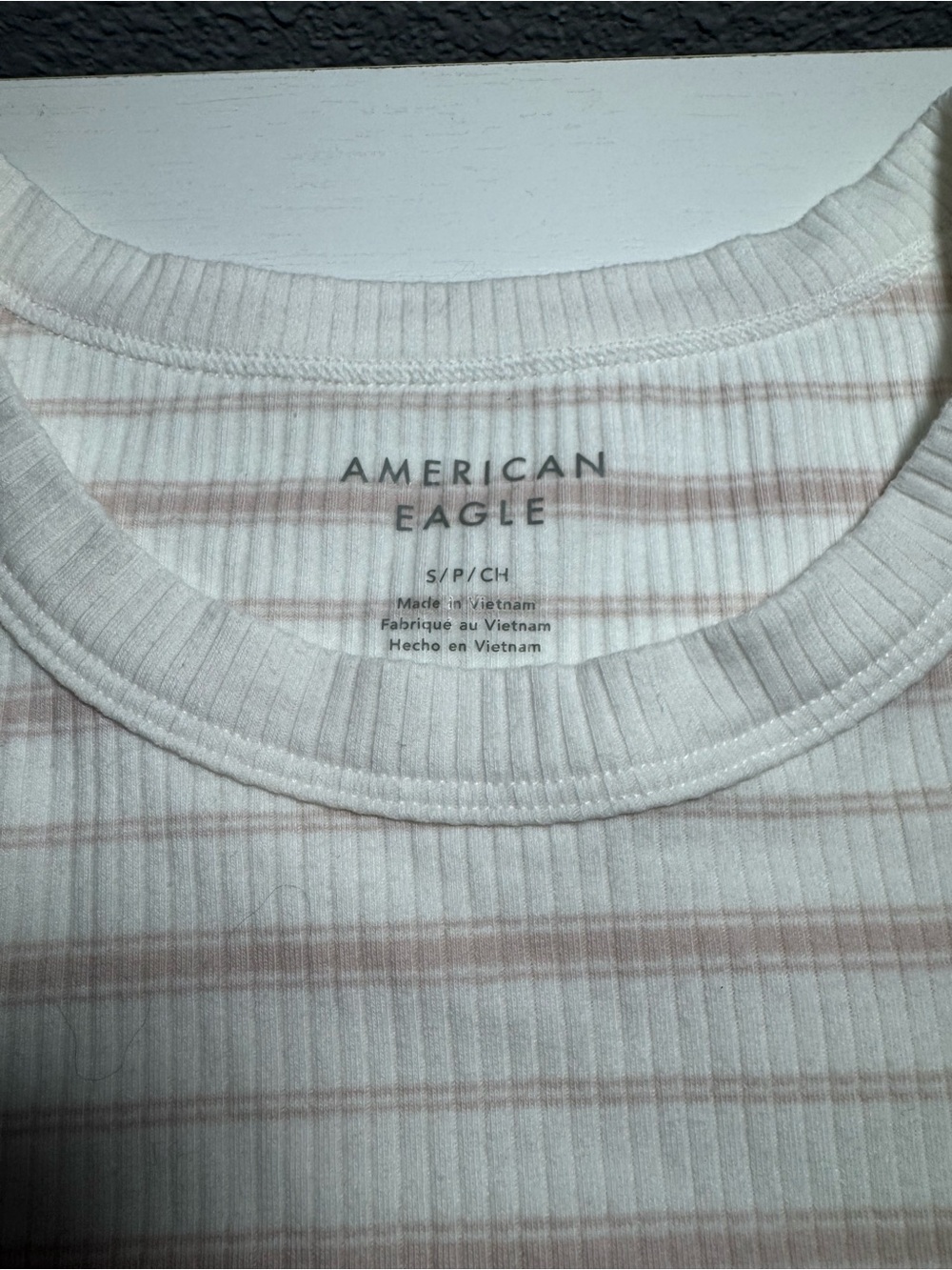 American Eagle Outfitters women's White Tee with Light Pink Stripes